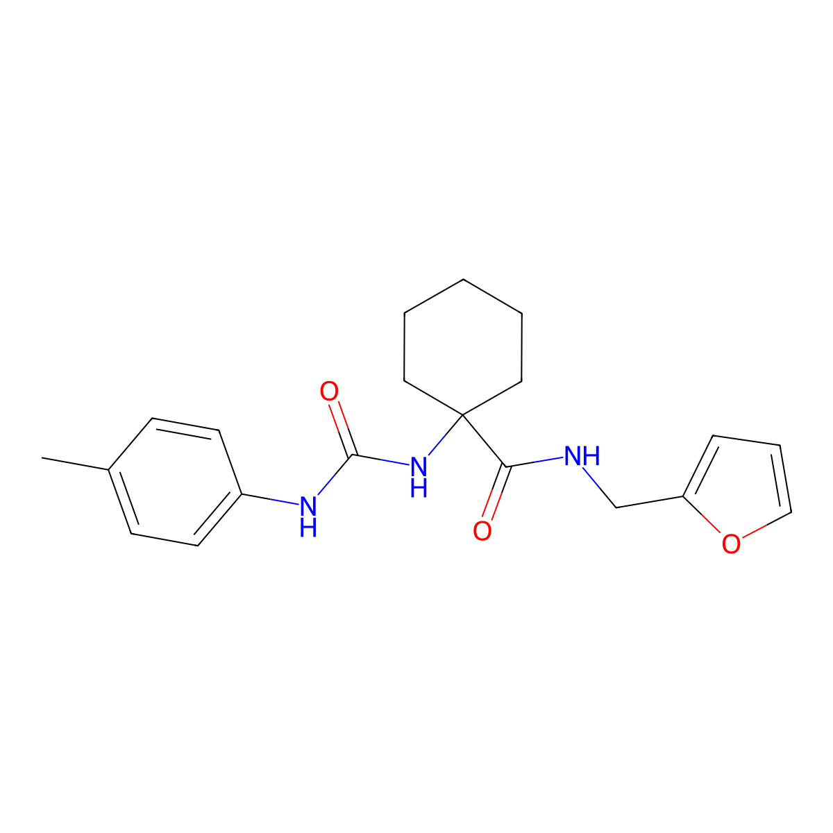 N-(furan-2-ylmethyl)-1-[(4-methylphenyl)carbamoylamino]cyclohexane-1-carboxamide molecular structure, CAS 605640-87-7