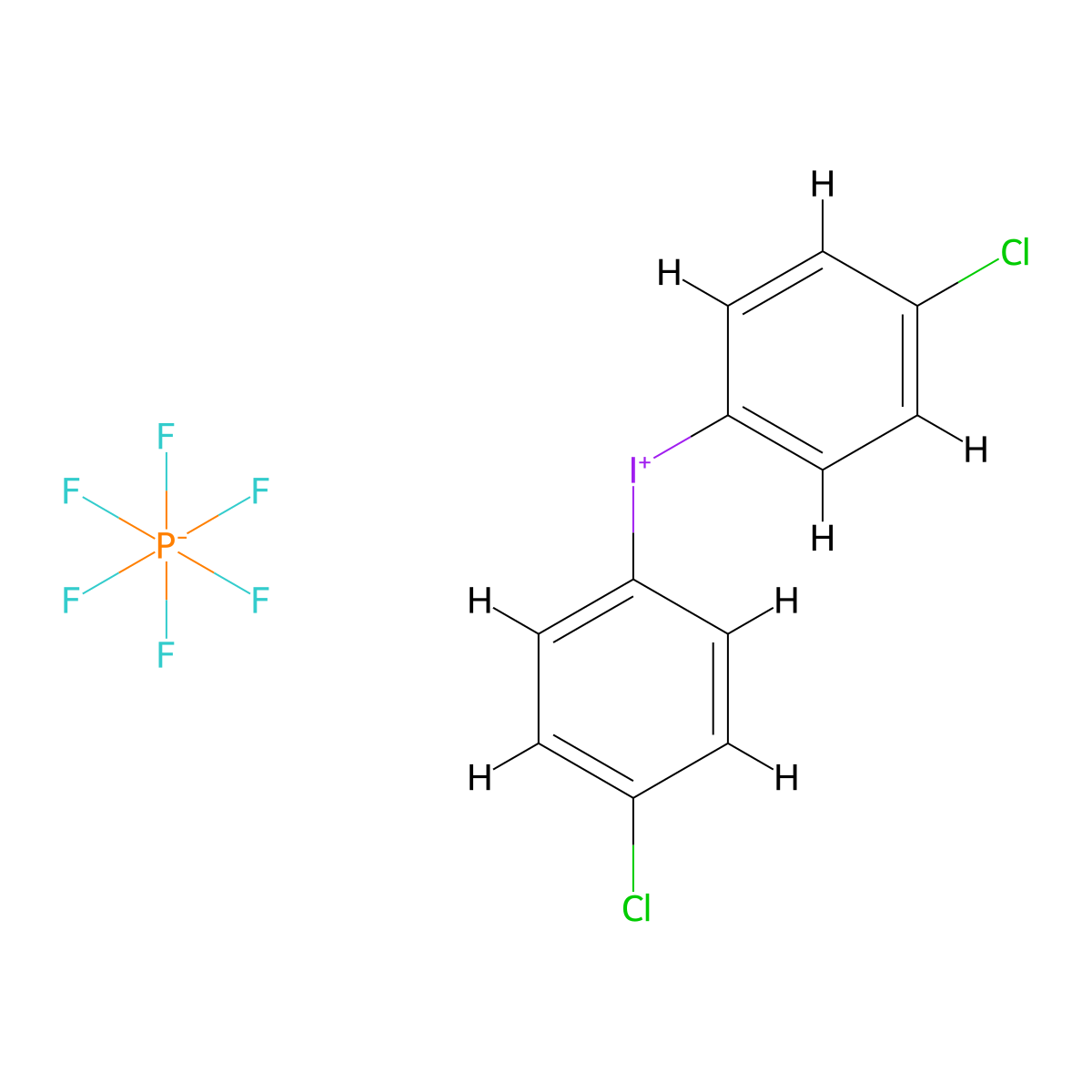 Bis(4-chlorophenyl)iodanium hexafluorophosphate molecular structure, CAS 60565-87-9