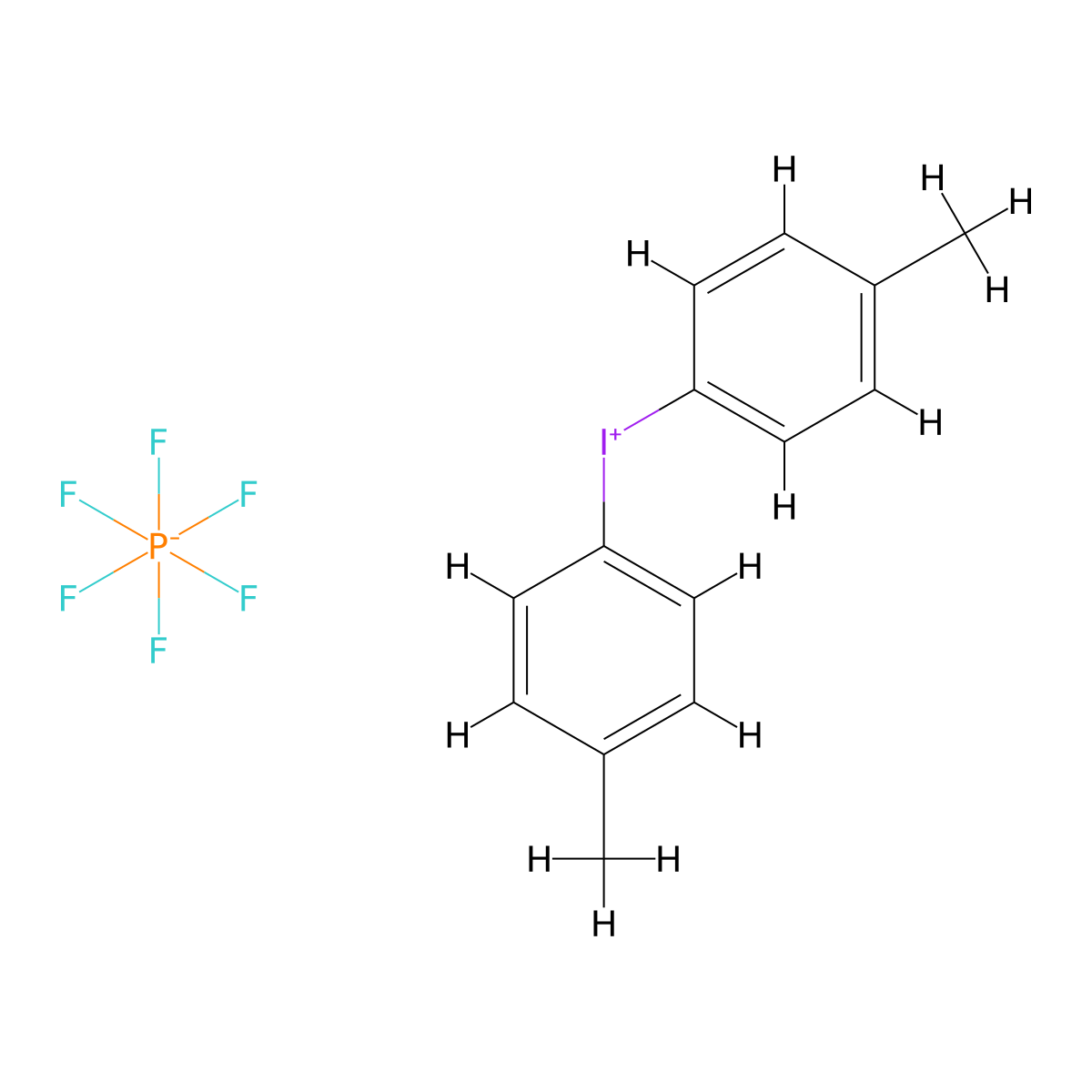 Bis(p-tolyl)iodonium hexafluorophosphate molecular structure, CAS 60565-88-0