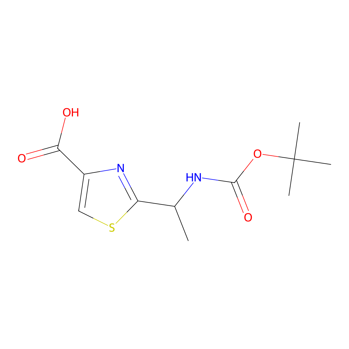 2-(1-(((Tert-butoxy)carbonyl)amino)ethyl)-1,3-thiazole-4-carboxylic acid molecular structure, CAS 605667-95-6