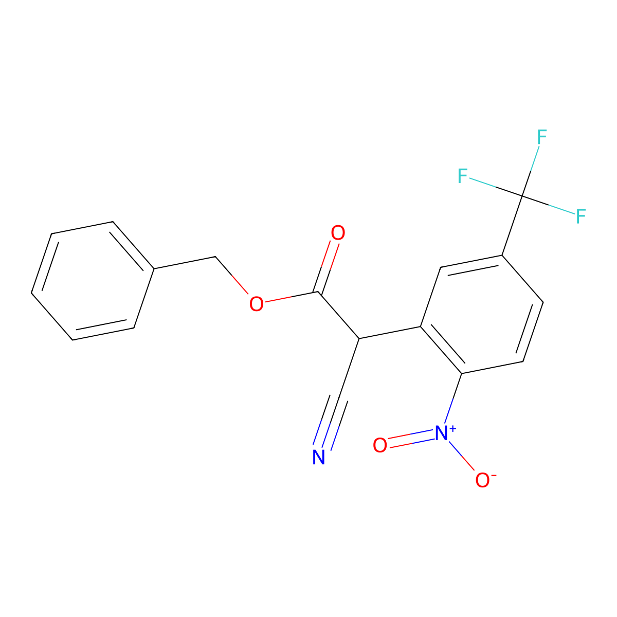Cyano-(2-nitro-5-trifluoromethyl-phenyl)-acetic acid benzyl ester molecular structure, CAS 605668-92-6