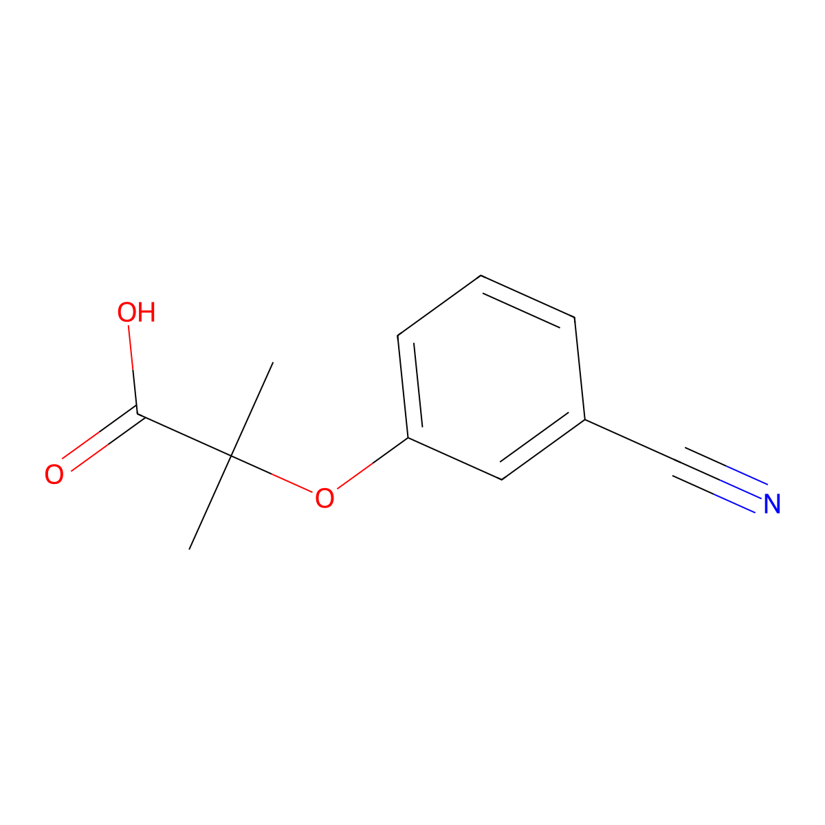2-(3-Cyanophenoxy)-2-methylpropanoic acid molecular structure, CAS 605680-37-3