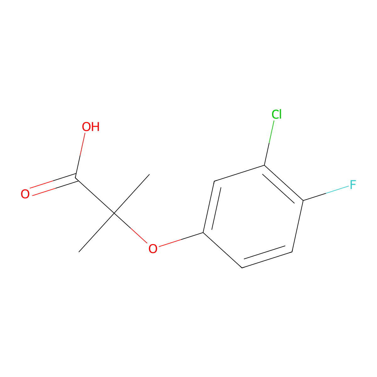 2-(3-Chloro-4-fluorophenoxy)-2-methylpropanoic acid molecular structure, CAS 605680-40-8