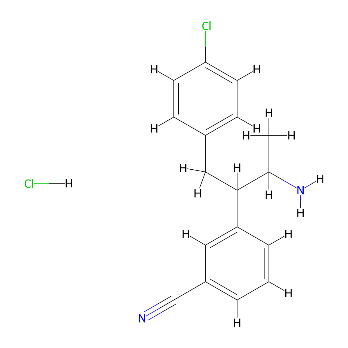 3-(3-Amino-1-(4-chlorophenyl)butan-2-yl)benzonitrile hydrochloride molecular structure, CAS 605680-52-2