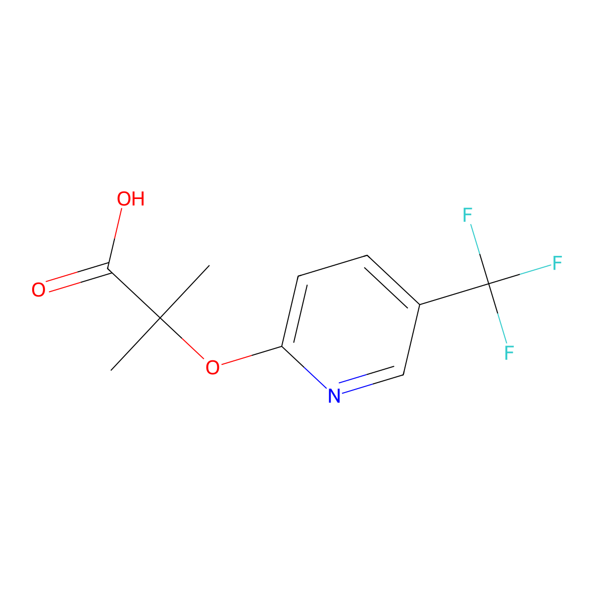 2-Methyl-2-(5-(trifluoromethyl)pyridin-2-yloxy)propanoic acid molecular structure, CAS 605680-62-4