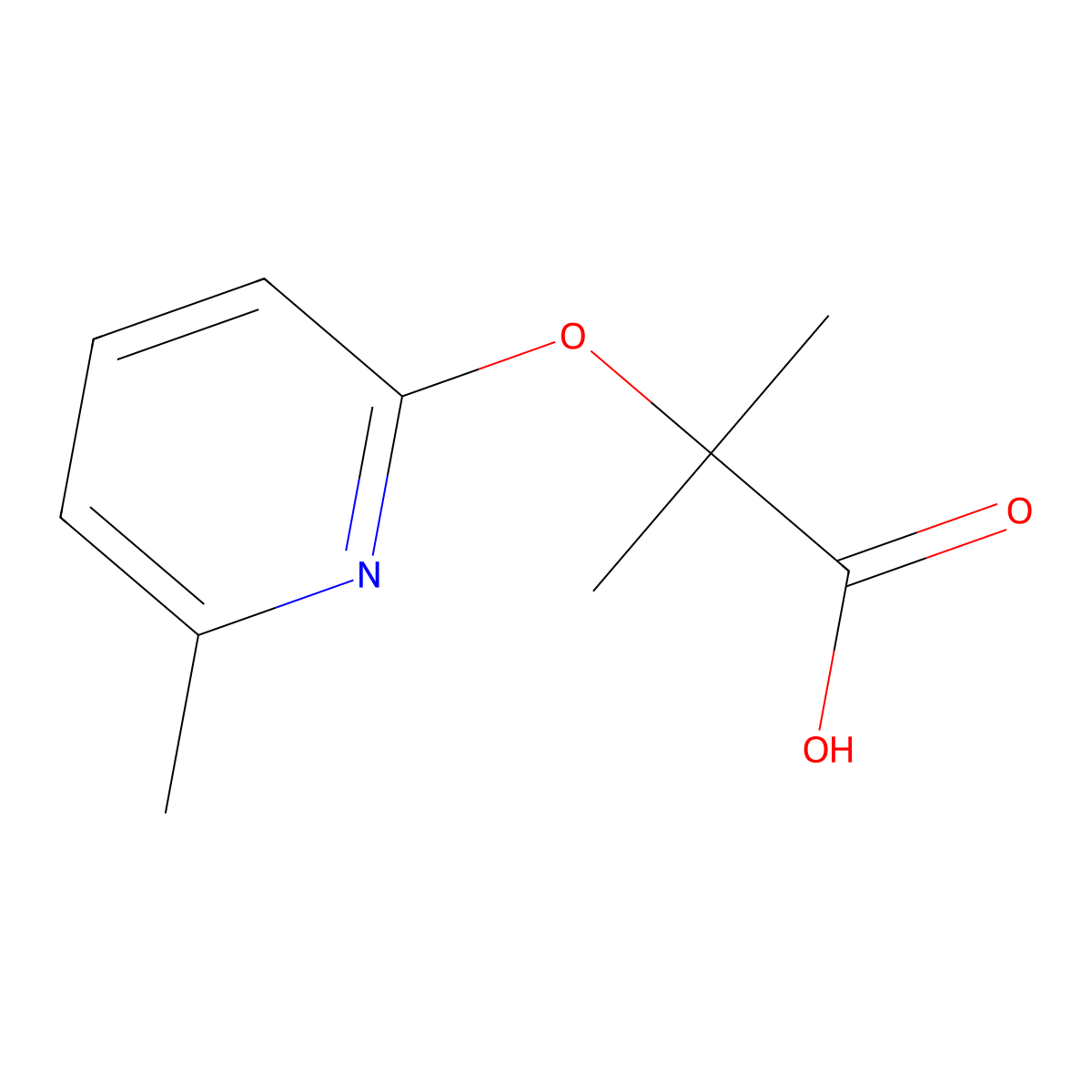 Propanoic acid, 2-methyl-2-[(6-methyl-2-pyridinyl)oxy]- molecular structure, CAS 605680-63-5