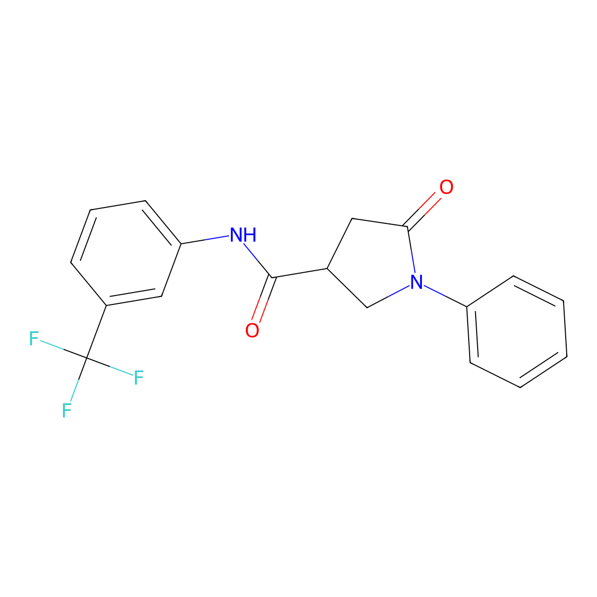 5-oxo-1-phenyl-N-[3-(trifluoromethyl)phenyl]pyrrolidine-3-carboxamide molecular structure, CAS 6057-15-4