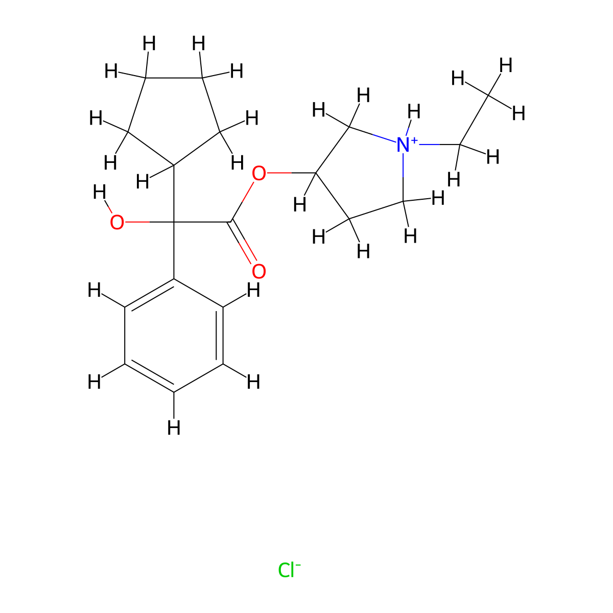 1-Ethylpyrrolidin-3-yl cyclopentyl(hydroxy)phenylacetate hydrochloride molecular structure, CAS 60573-74-2