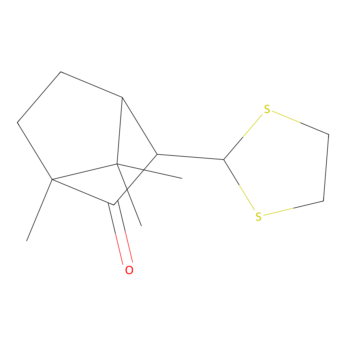 Bicyclo(2.2.1)heptan-2-one, 3-(1,3-dithiolan-2-yl)-1,7,7-trimethyl- molecular structure, CAS 60575-30-6