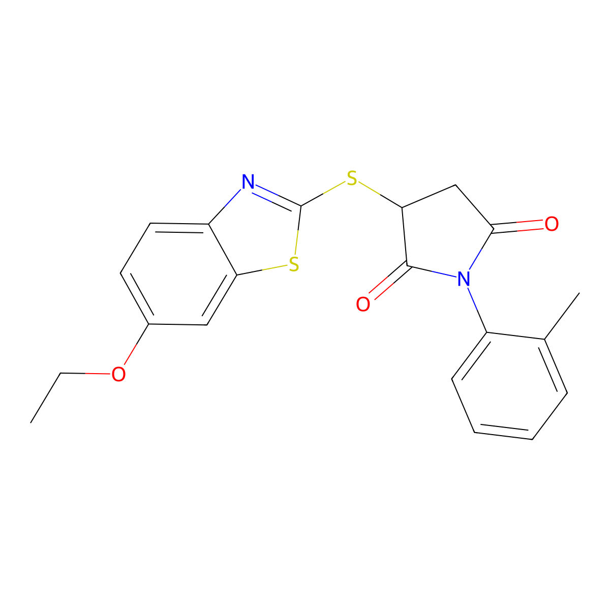 3-[(6-Ethoxy-1,3-benzothiazol-2-yl)sulfanyl]-1-(2-methylphenyl)pyrrolidine-2,5-dione molecular structure, CAS 6059-77-4