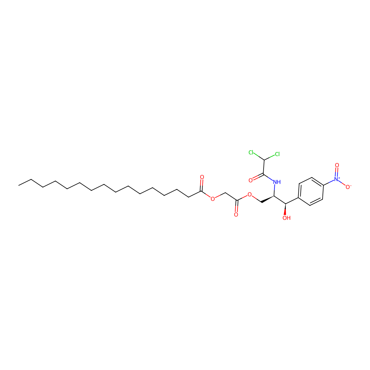 (R-(R*,R*))-2-(2-((Dichloroacetyl)amino)-3-hydroxy-3-(4-nitrophenyl)propoxy)-2-oxoethyl hexadecanoate molecular structure, CAS 60595-52-0