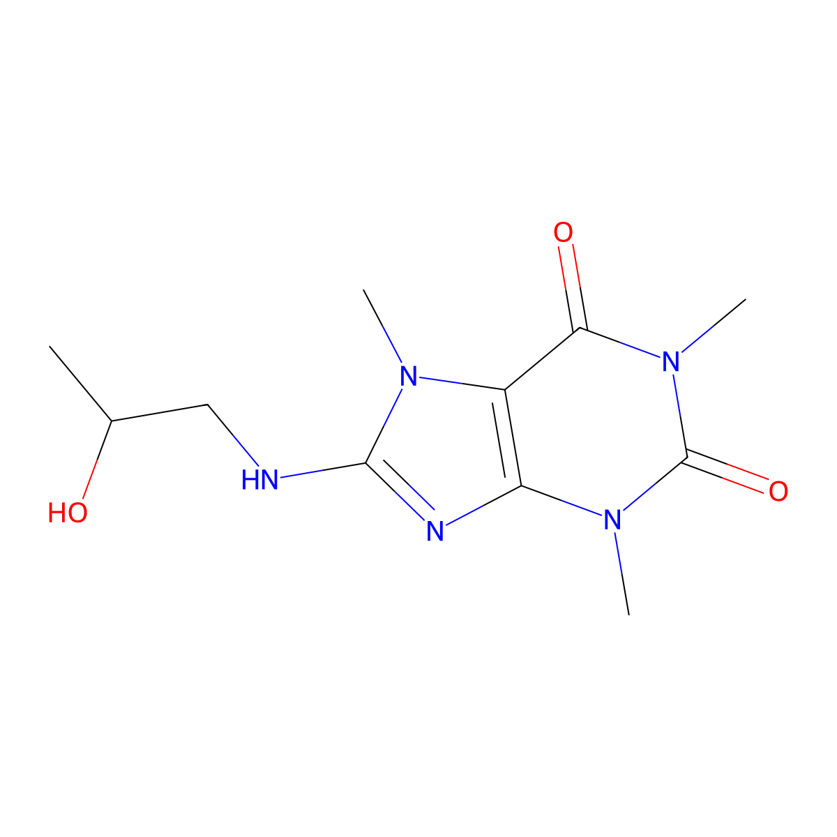 8-((2-Hydroxypropyl)amino)caffeine molecular structure, CAS 60595-61-1