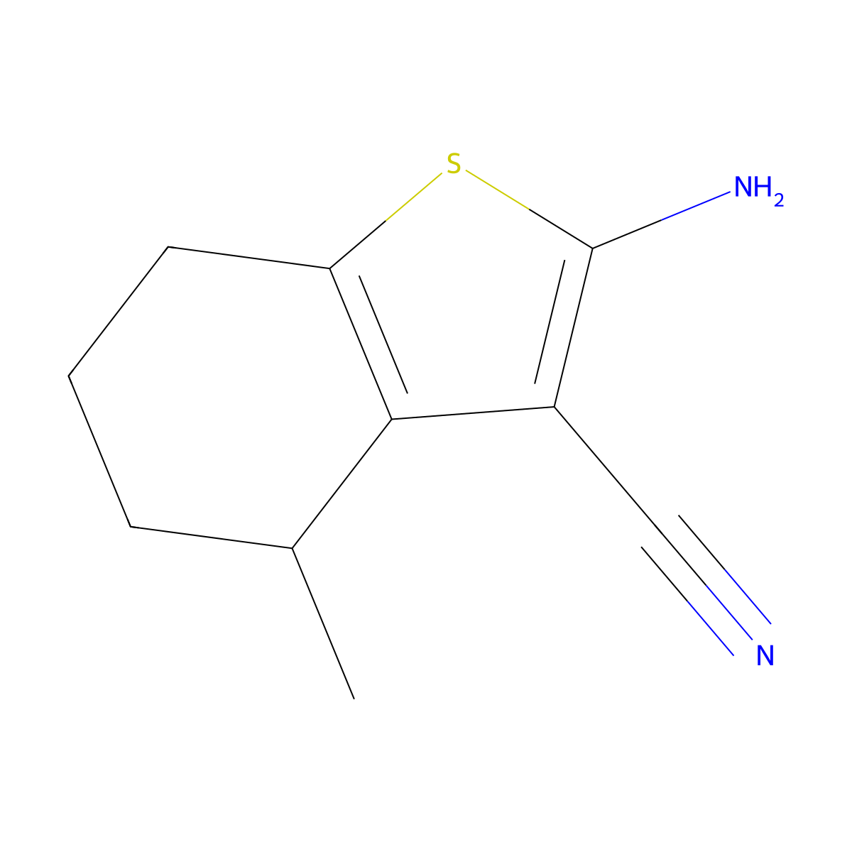 2-Amino-4-methyl-4,5,6,7-tetrahydro-1-benzothiophene-3-carbonitrile molecular structure, CAS 60598-69-8
