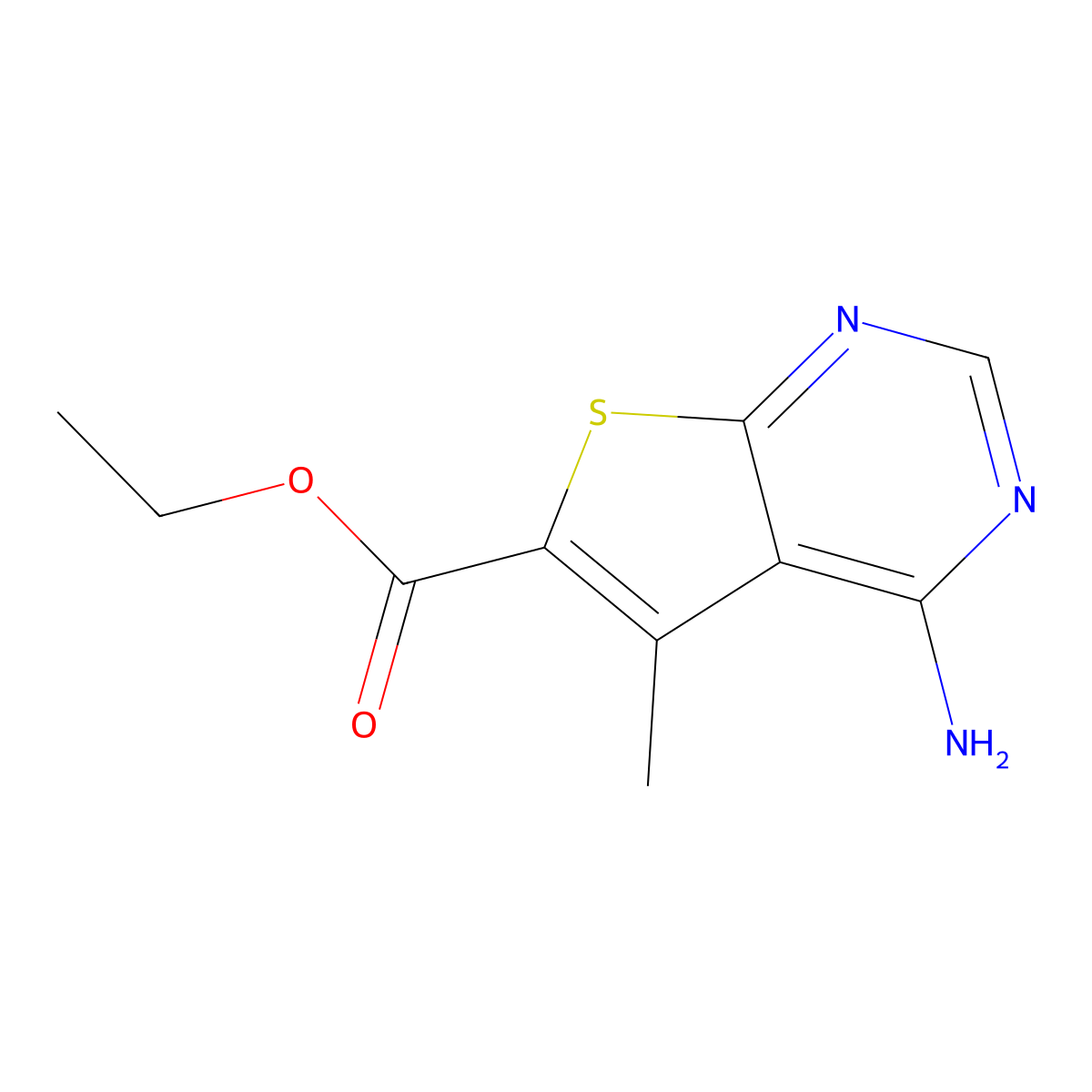 Ethyl 4-amino-5-methylthieno[2,3-d]pyrimidine-6-carboxylate molecular structure, CAS 60598-74-5