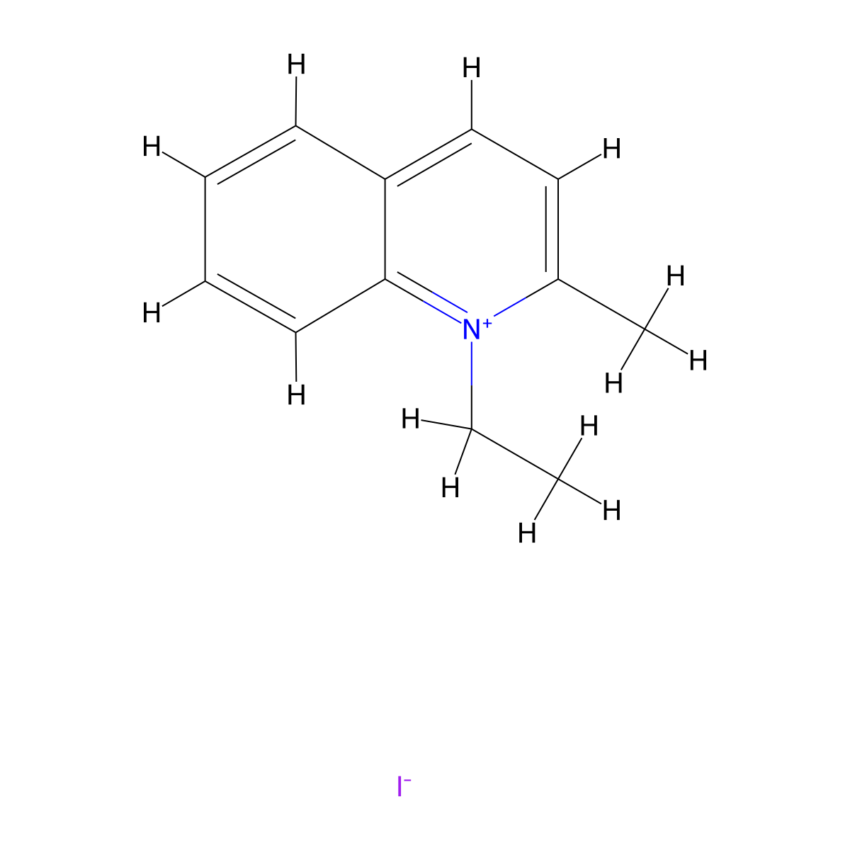 1-Ethyl-2-methylquinolinium iodide molecular structure, CAS 606-55-3