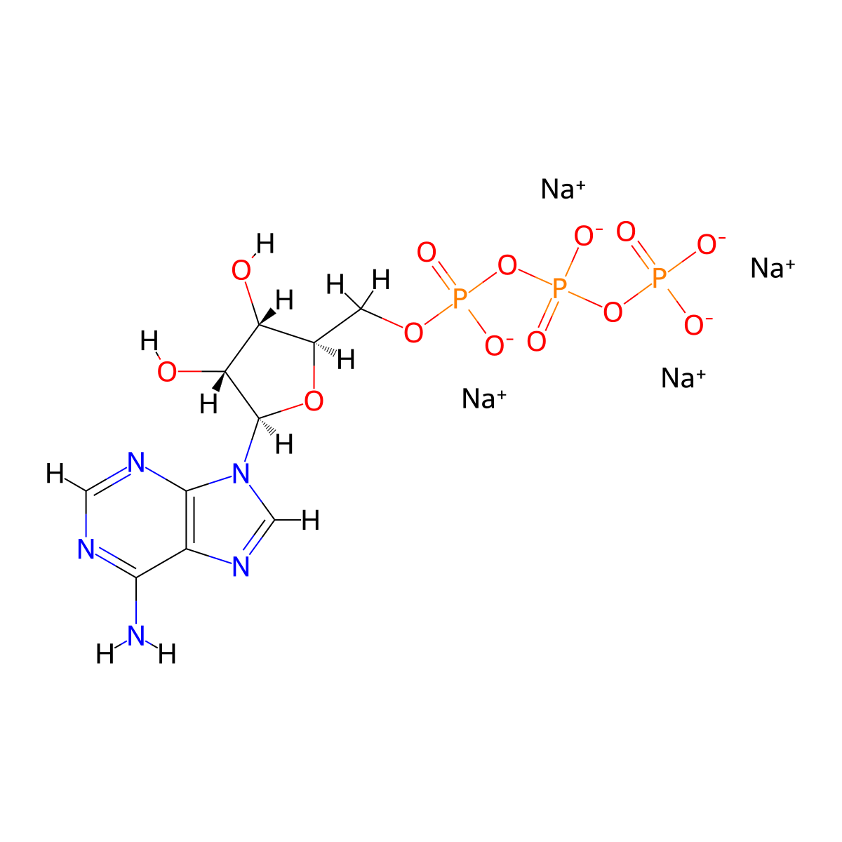 Adenosine 5'-(tetrahydrogen triphosphate), sodium salt (1:4) molecular structure, CAS 606-67-7