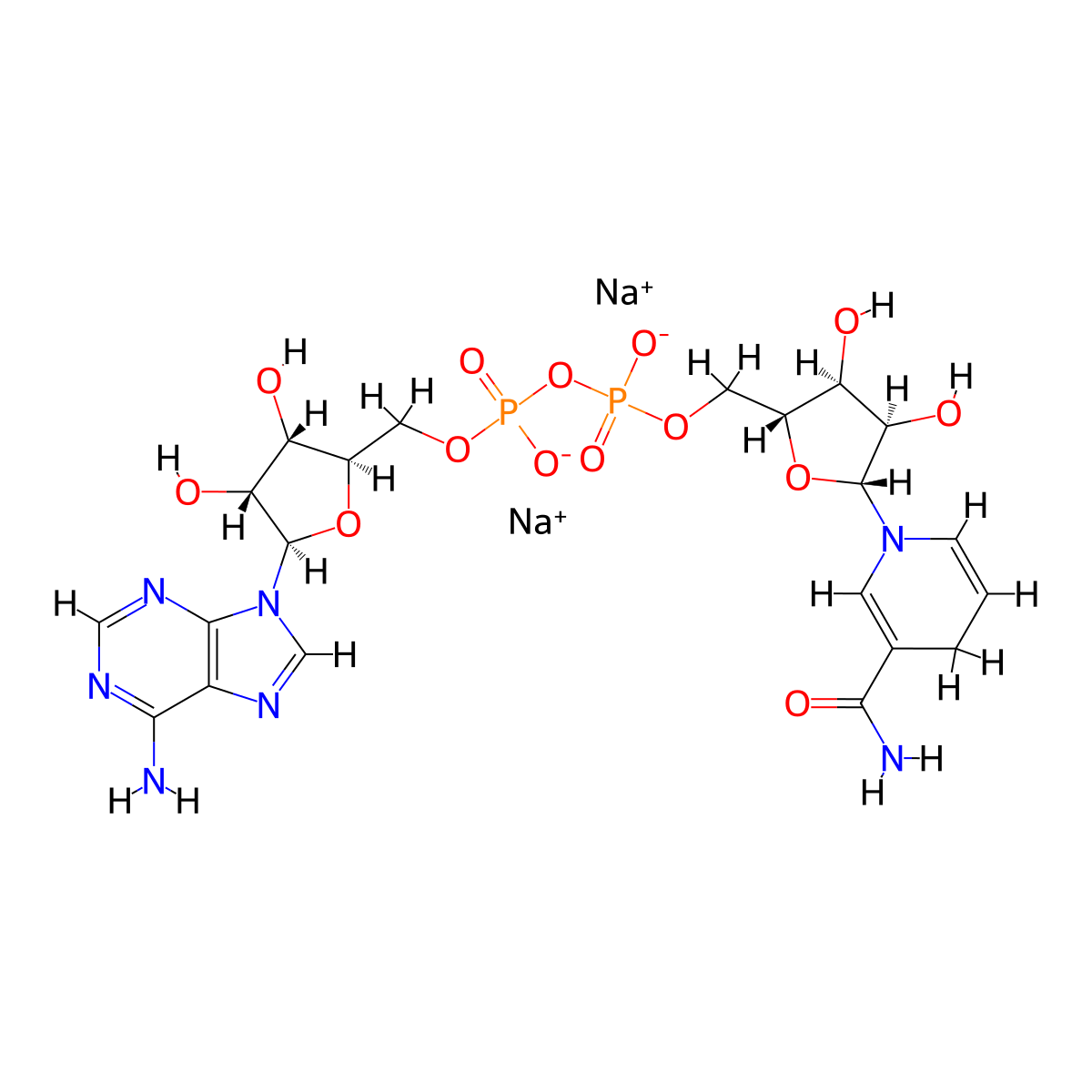 dihydronicotinamide-adenine dinucleotide, disodium salt molecular structure, CAS 606-68-8