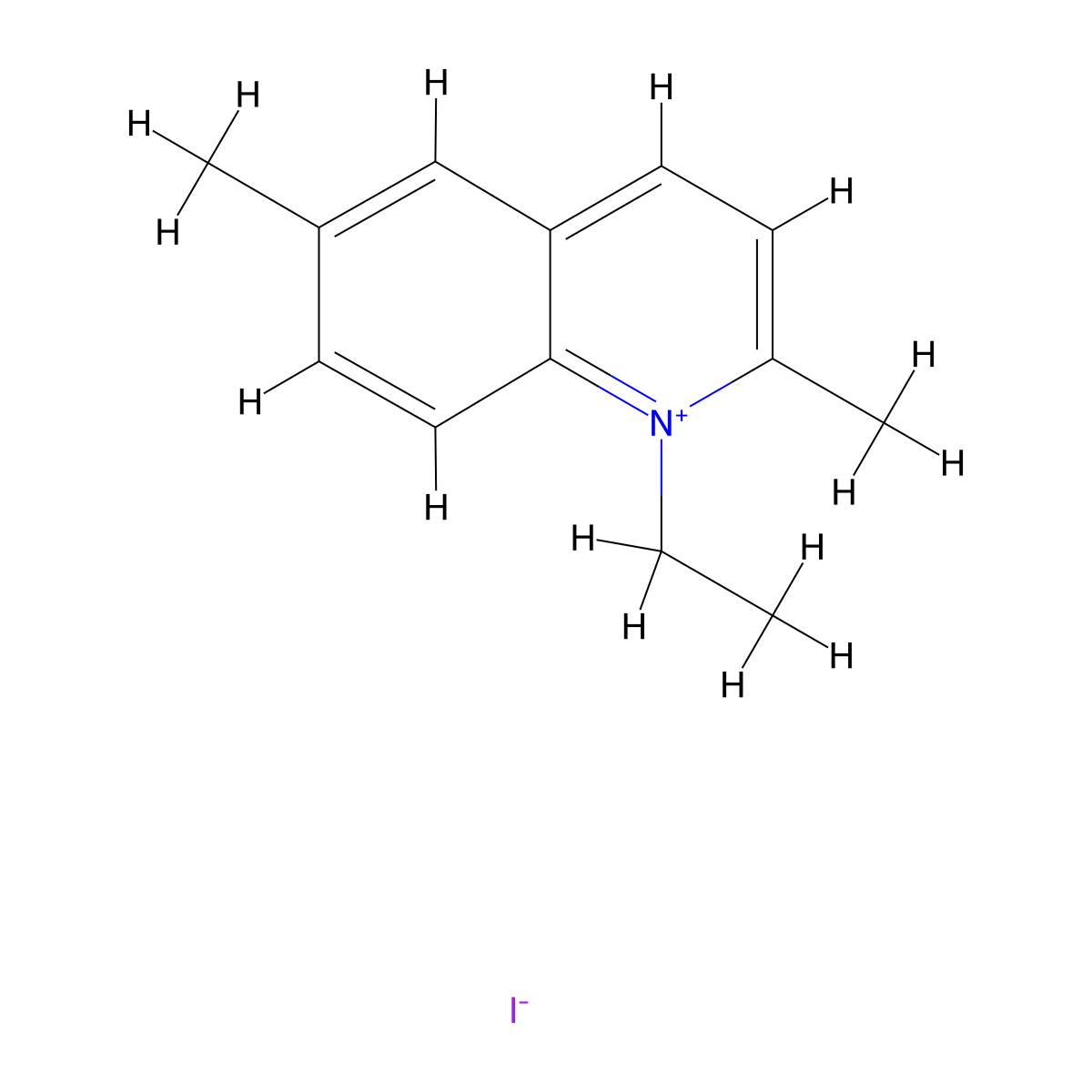 Quinolinium, 1-ethyl-2,6-dimethyl-, iodide (1:1) molecular structure, CAS 606-93-9