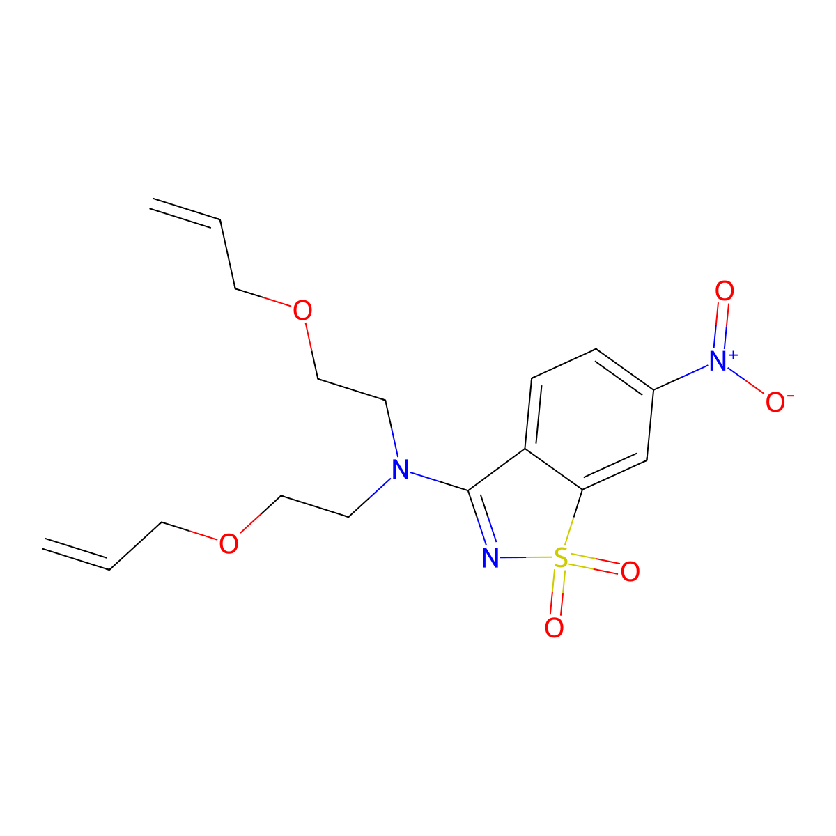 6-nitro-1,1-dioxo-N,N-bis(2-prop-2-enoxyethyl)-1,2-benzothiazol-3-amine molecular structure, CAS 6060-01-1