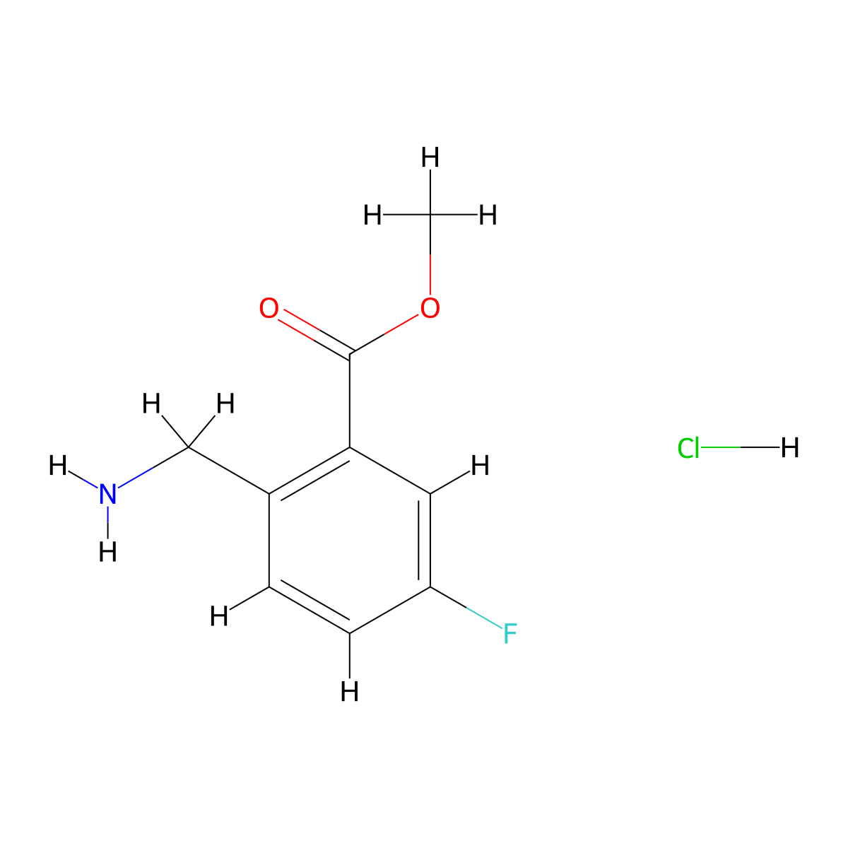 Methyl 2-(aminomethyl)-5-fluorobenzoate hydrochloride molecular structure, CAS 606080-44-8