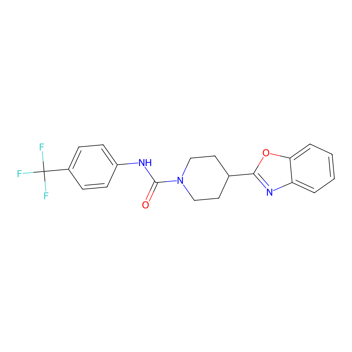 1-Piperidinecarboxamide, 4-(2-benzoxazolyl)-N-[4-(trifluoromethyl)phenyl]- molecular structure, CAS 606081-79-2