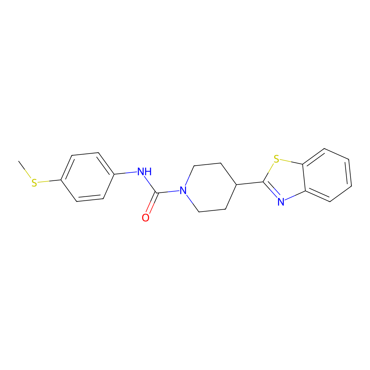 1-Piperidinecarboxamide, 4-(2-benzothiazolyl)-N-[4-(methylthio)phenyl]- molecular structure, CAS 606081-83-8