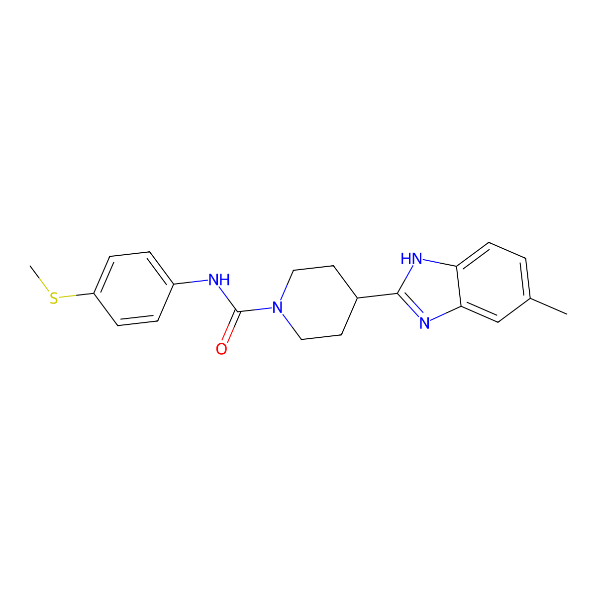 1-Piperidinecarboxamide, 4-(5-methyl-1H-benzimidazol-2-YL)-N-[4-(methylthio)phenyl]- molecular structure, CAS 606081-86-1