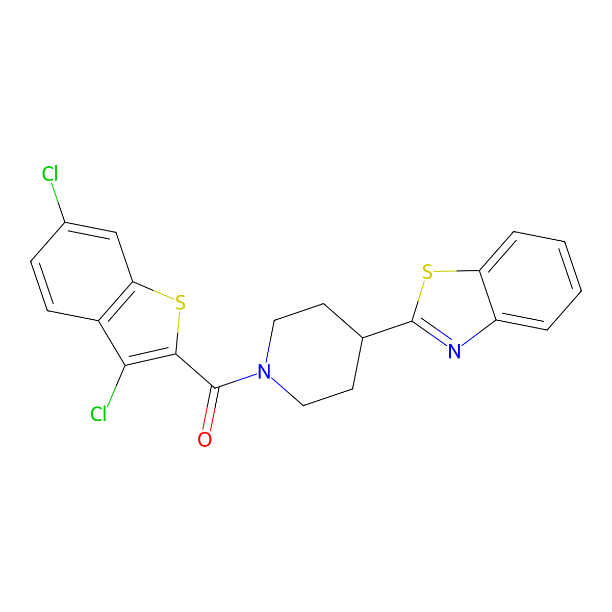 [4-(1,3-Benzothiazol-2-yl)piperidin-1-yl]-(3,6-dichloro-1-benzothiophen-2-yl)methanone molecular structure, CAS 606081-92-9