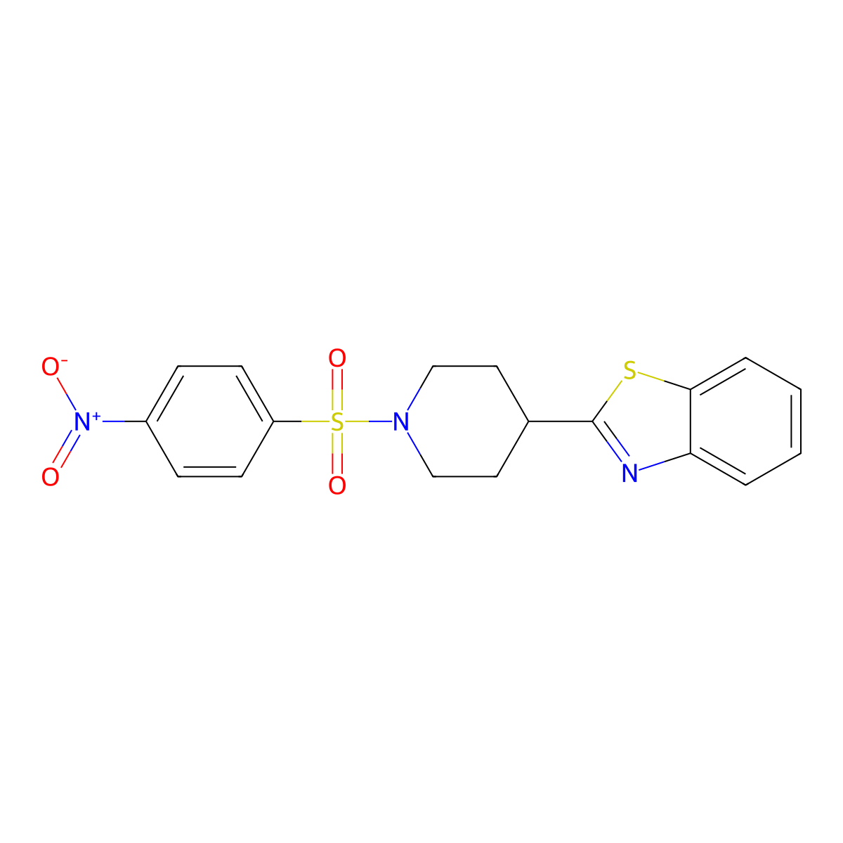 Piperidine, 4-(2-benzothiazolyl)-1-[(4-nitrophenyl)sulfonyl]-(9CI) molecular structure, CAS 606082-00-2