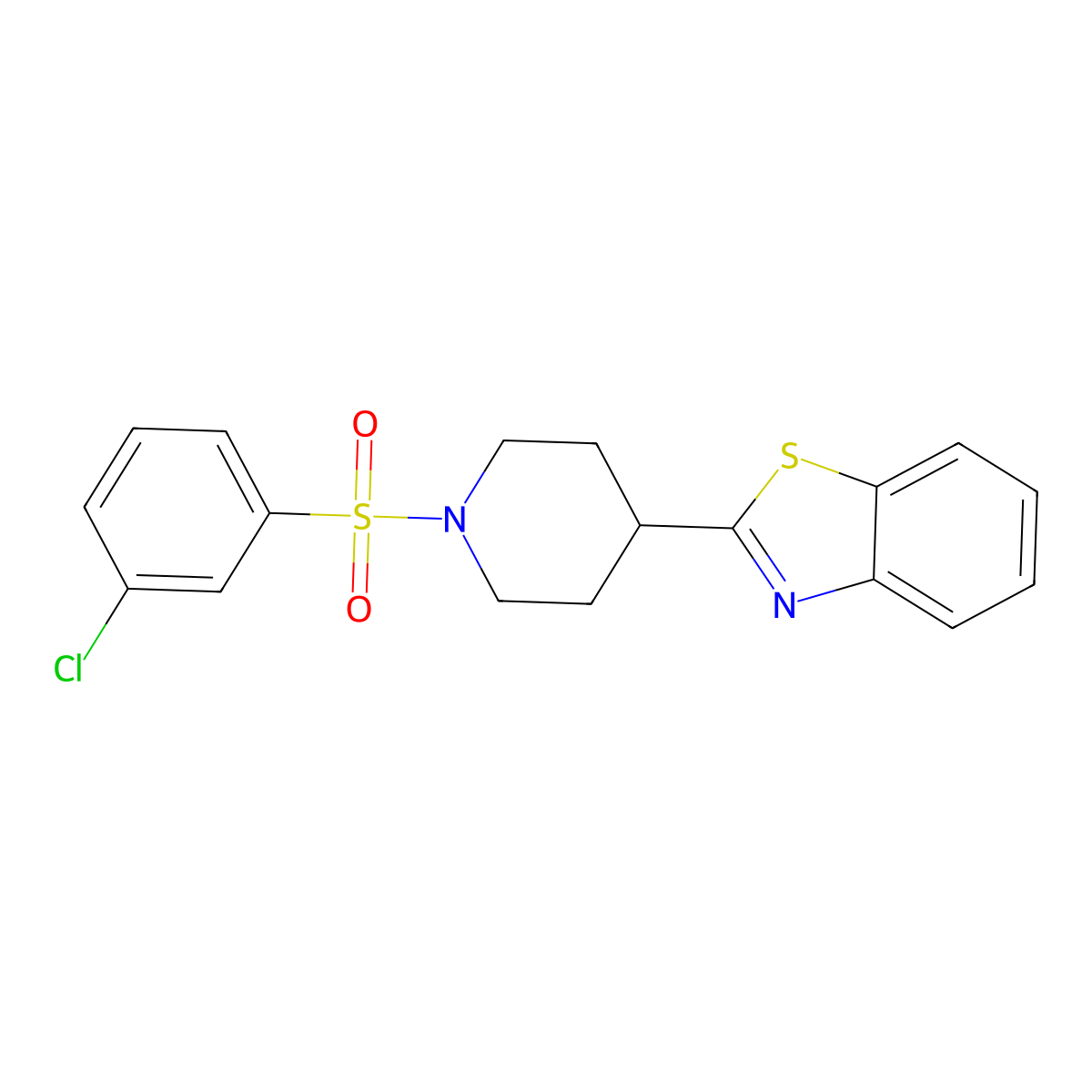 Piperidine, 4-(2-benzothiazolyl)-1-[(3-chlorophenyl)sulfonyl]- molecular structure, CAS 606082-10-4