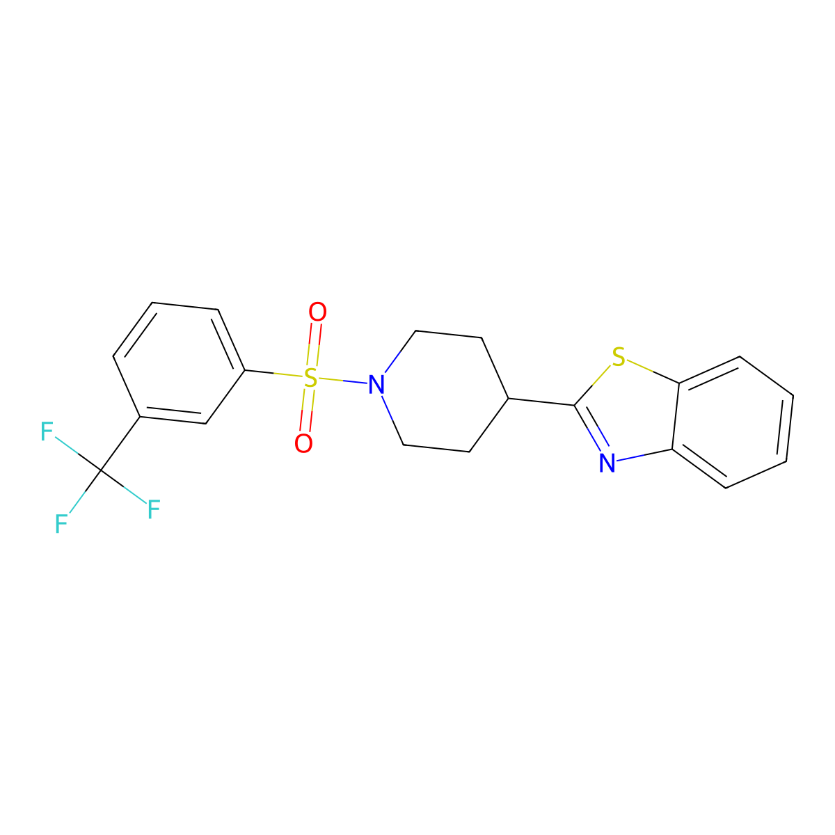 2-[1-[3-(Trifluoromethyl)phenyl]sulfonylpiperidin-4-yl]-1,3-benzothiazole molecular structure, CAS 606082-14-8
