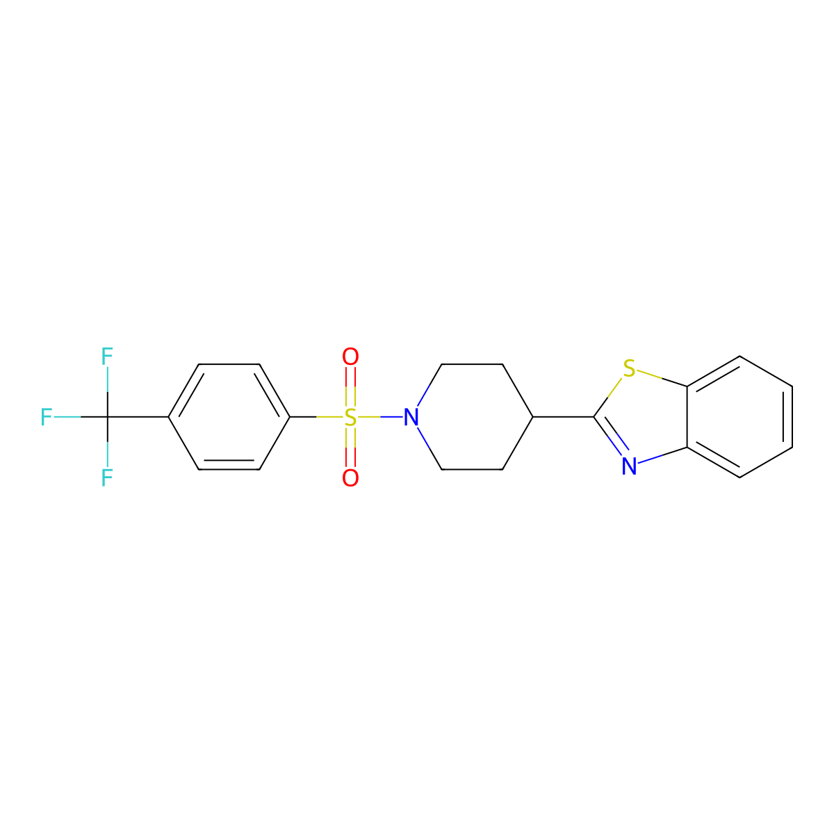 2-[1-[4-(Trifluoromethyl)phenyl]sulfonylpiperidin-4-yl]-1,3-benzothiazole molecular structure, CAS 606082-15-9