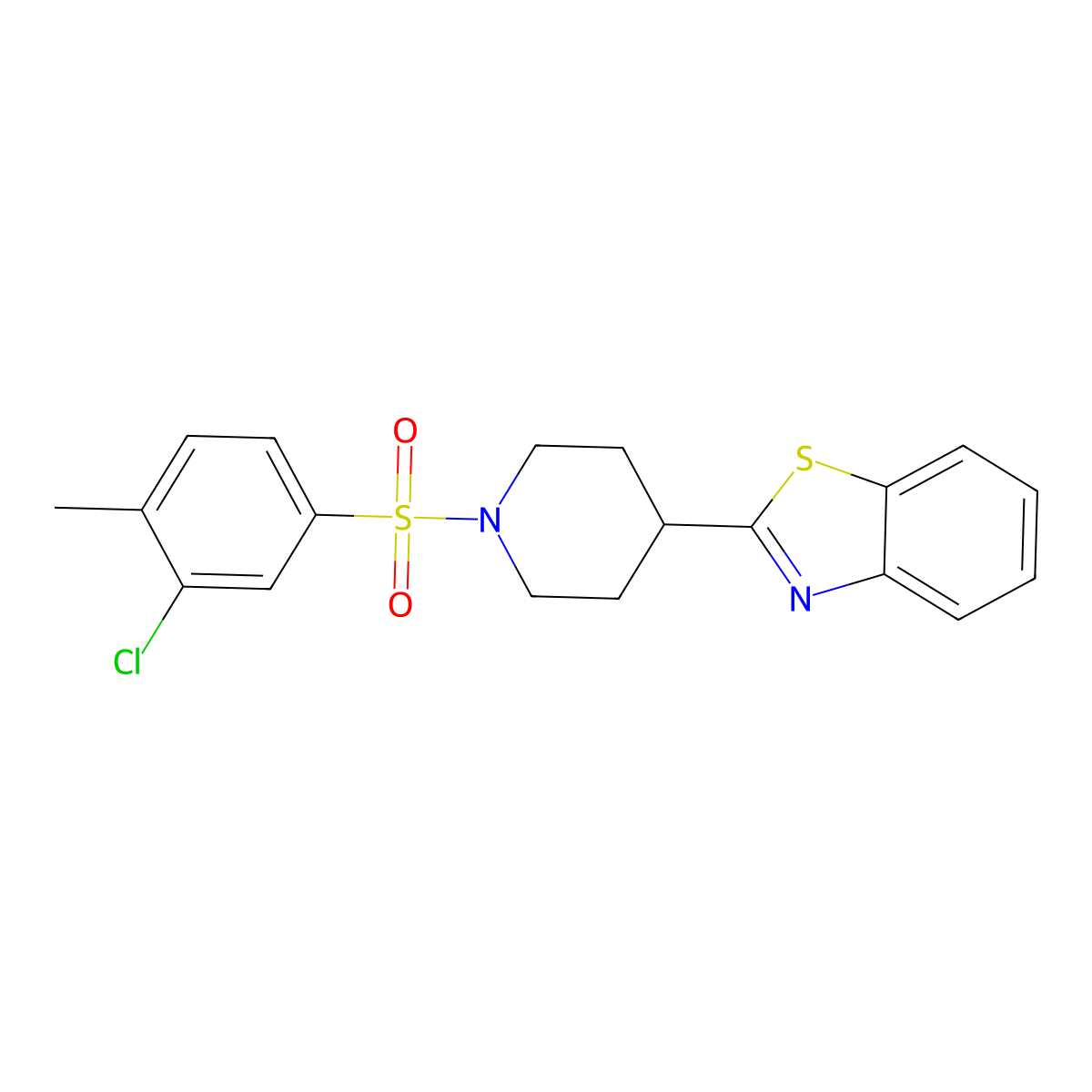 2-[1-(3-Chloro-4-methylphenyl)sulfonylpiperidin-4-yl]-1,3-benzothiazole molecular structure, CAS 606082-25-1