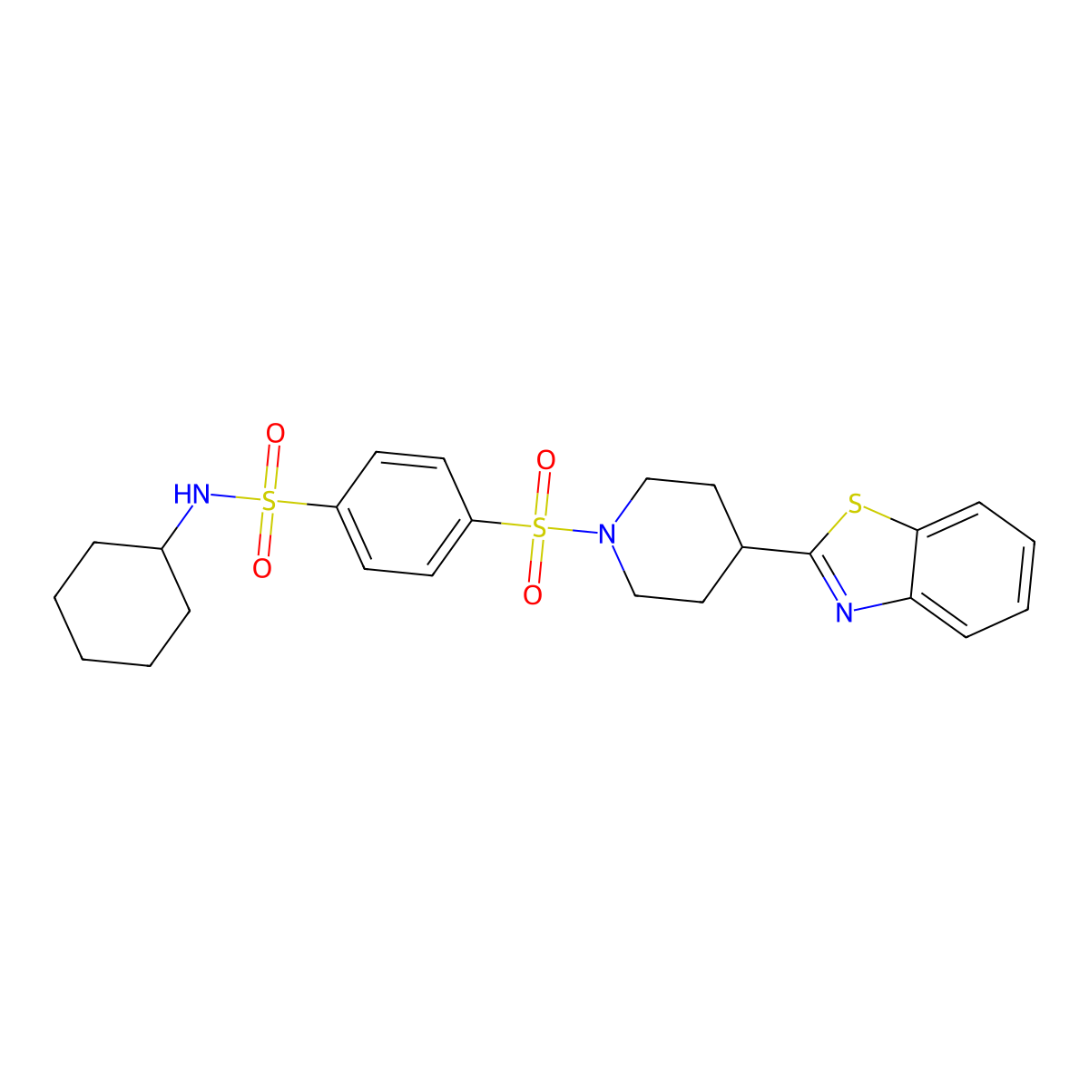 4-[4-(1,3-Benzothiazol-2-yl)piperidine-1-sulfonyl]-N-cyclohexylbenzene-1-sulfonamide molecular structure, CAS 606082-84-2