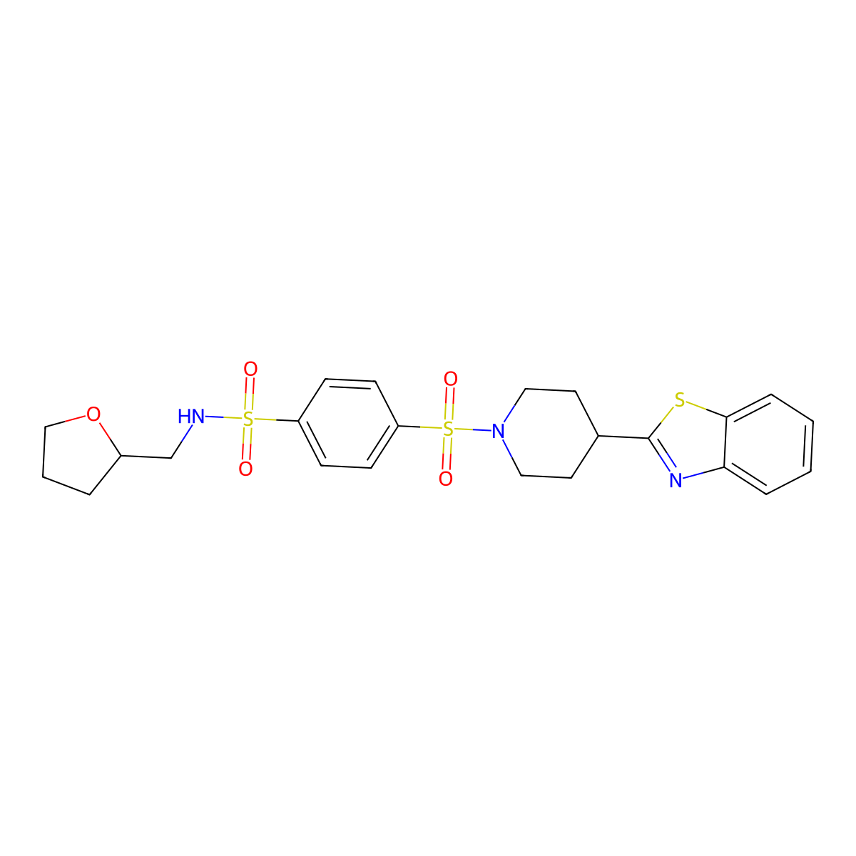 4-[4-(1,3-Benzothiazol-2-yl)piperidine-1-sulfonyl]-N-[(oxolan-2-yl)methyl]benzene-1-sulfonamide molecular structure, CAS 606082-94-4