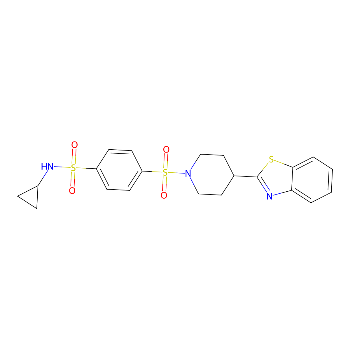 4-(4-Benzothiazol-2-ylpiperidine-1-sulfonyl)-N-cyclopropylbenzenesulfonamide molecular structure, CAS 606082-99-9