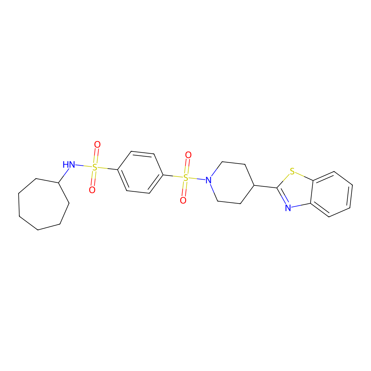 4-[4-(1,3-Benzothiazol-2-yl)piperidine-1-sulfonyl]-N-cycloheptylbenzene-1-sulfonamide molecular structure, CAS 606083-01-6