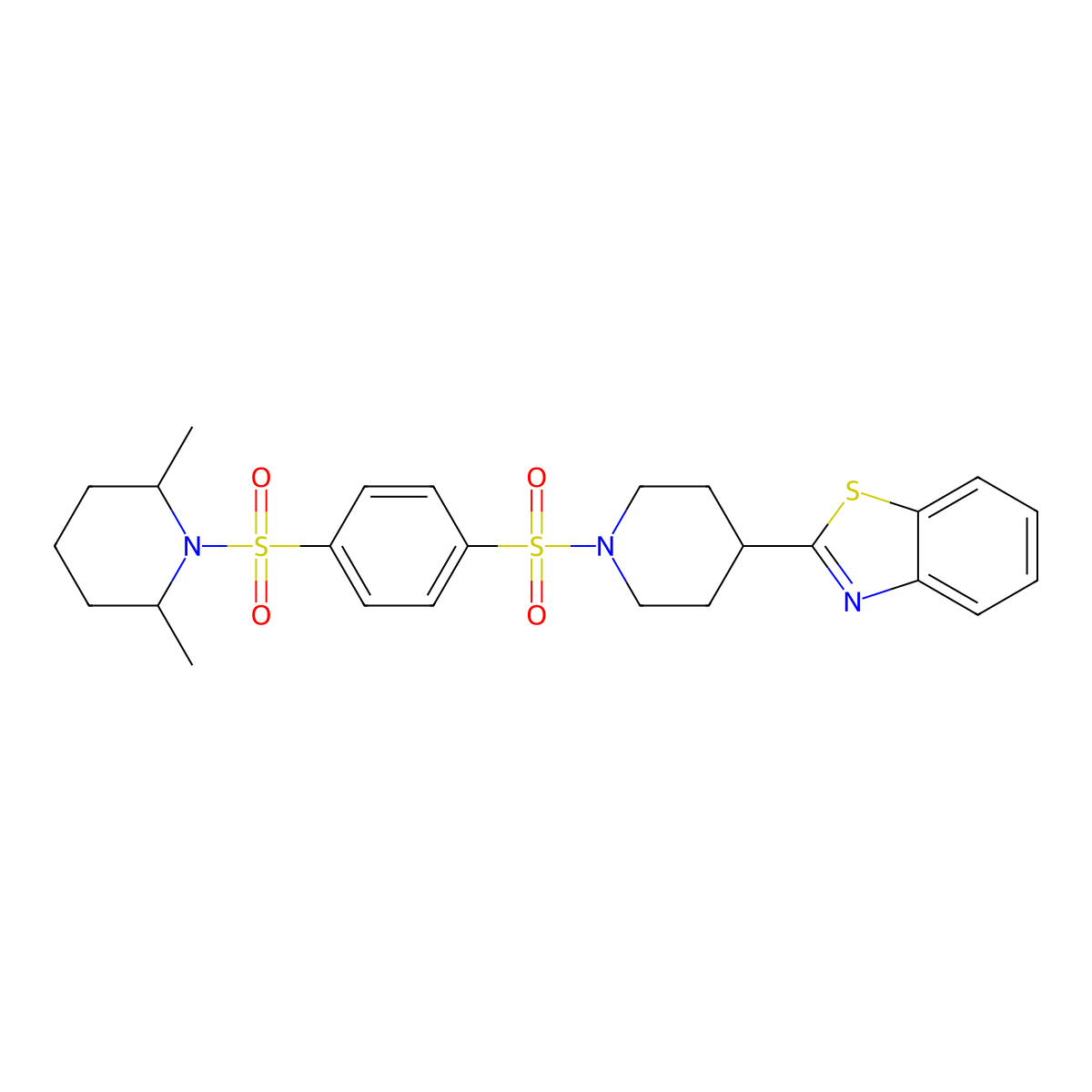 Piperidine, 1-[[4-[[4-(2-benzothiazolyl)-1-piperidinyl]sulfonyl]phenyl]sulfonyl]-2,6-dimethyl- molecular structure, CAS 606083-02-7