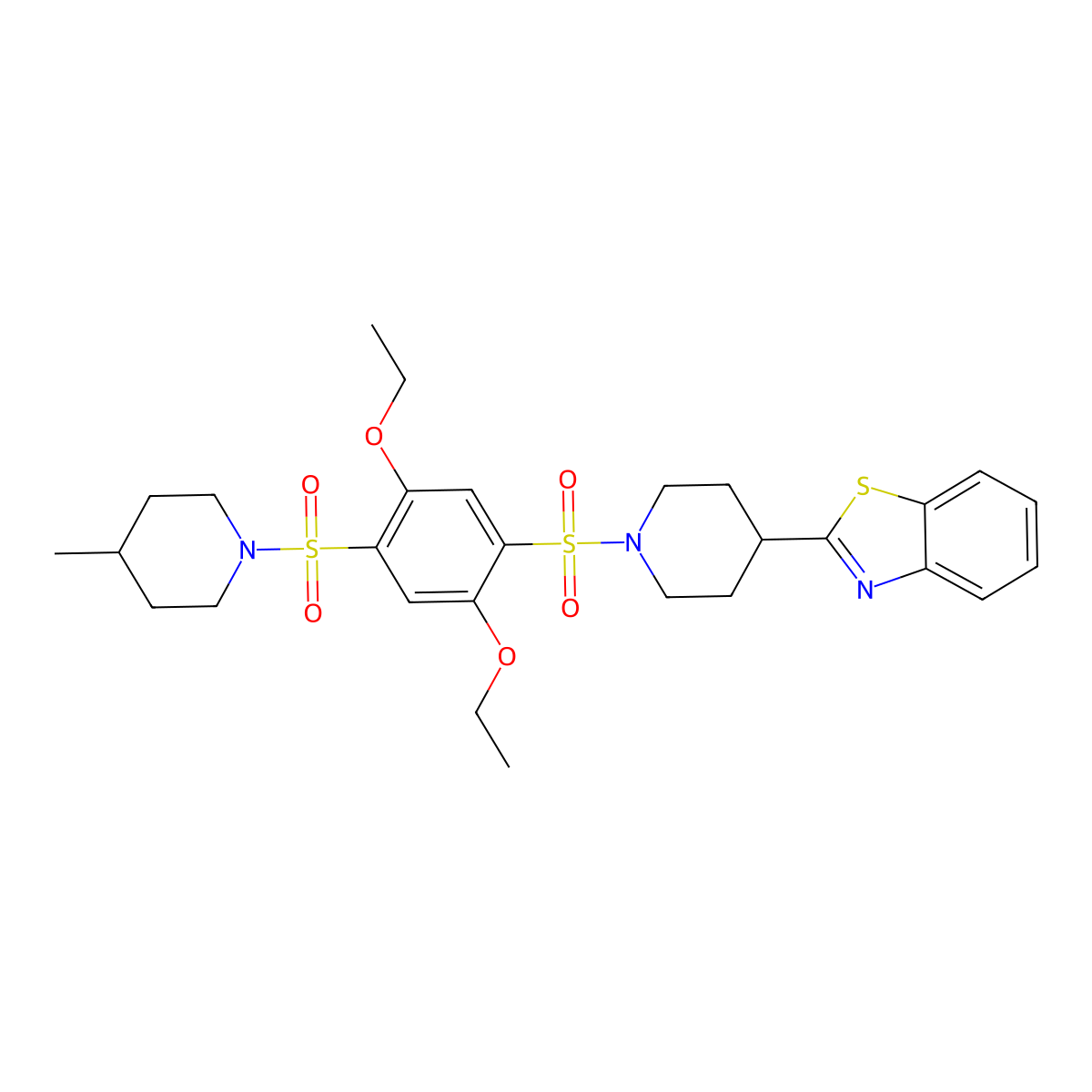 2-[1-[2,5-Diethoxy-4-(4-methylpiperidin-1-yl)sulfonylphenyl]sulfonylpiperidin-4-yl]-1,3-benzothiazole molecular structure, CAS 606083-08-3