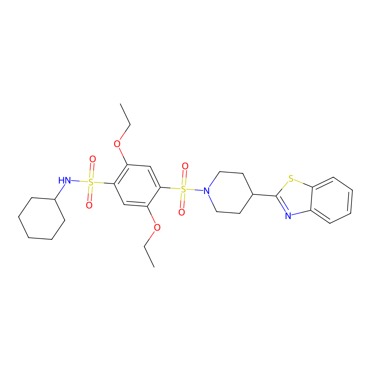 4-[4-(1,3-Benzothiazol-2-yl)piperidine-1-sulfonyl]-N-cyclohexyl-2,5-diethoxybenzene-1-sulfonamide molecular structure, CAS 606083-14-1