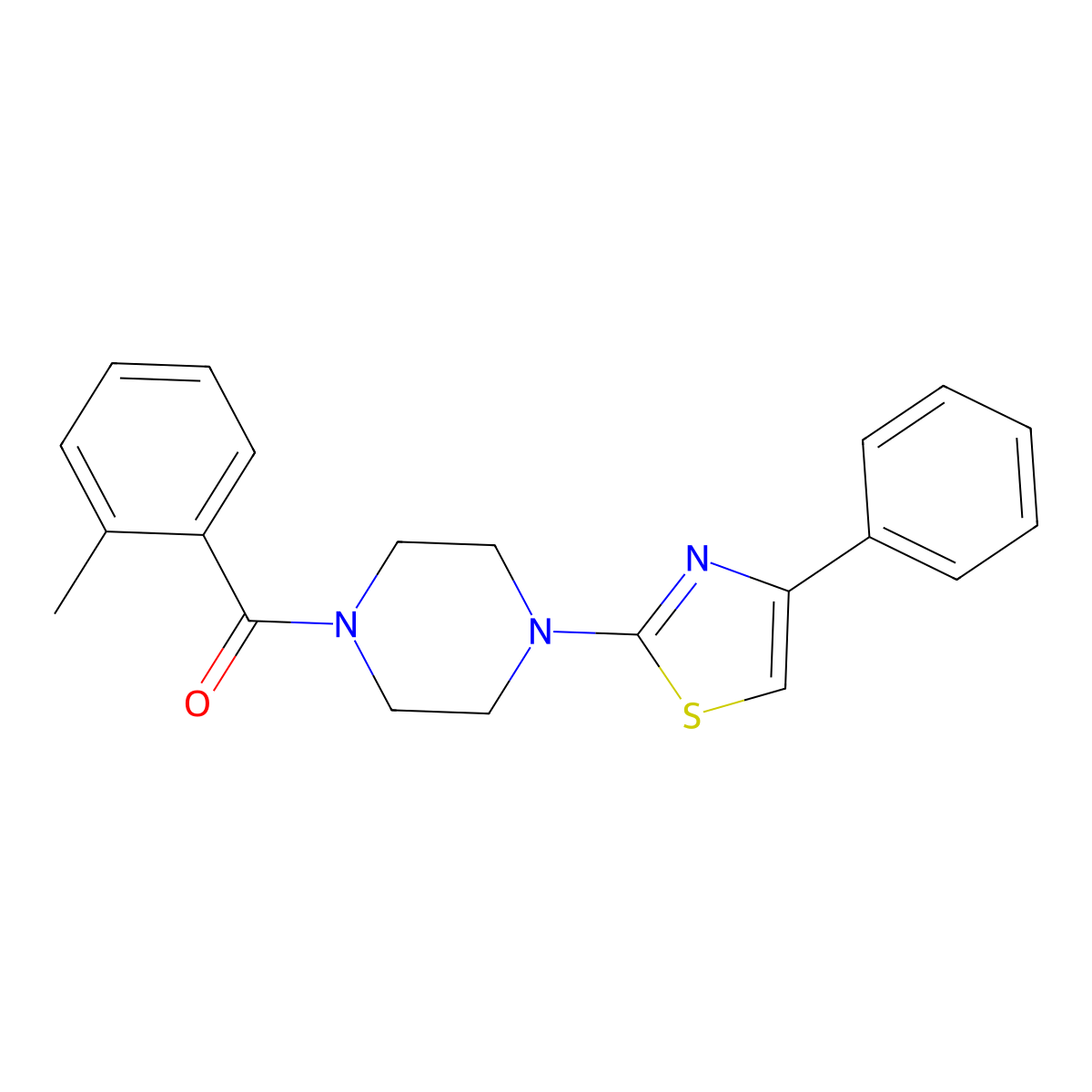 [4-(4-Phenylthiazol-2-yl)piperazin-1-yl](O-tolyl)methanone molecular structure, CAS 606087-59-6