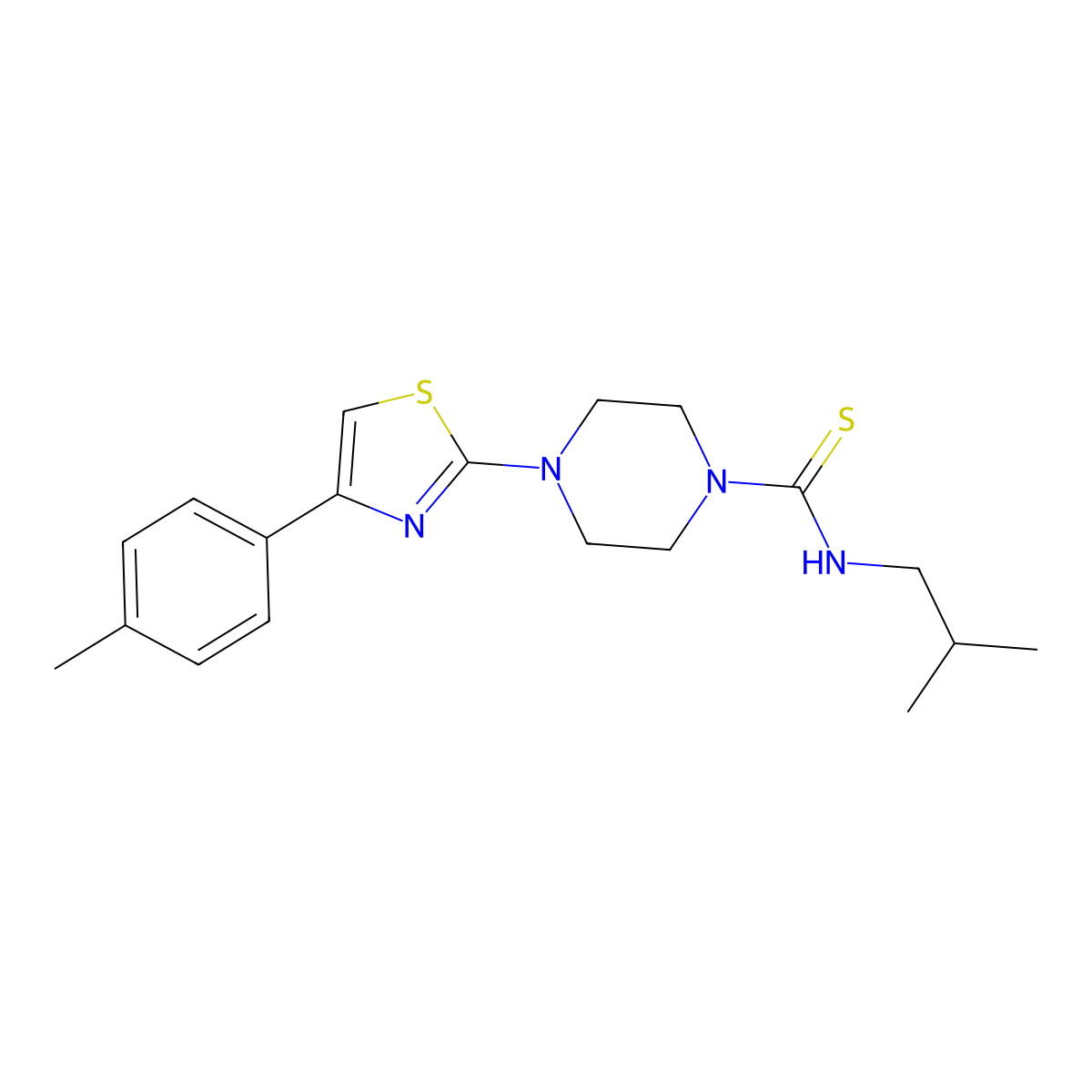 4-[4-(4-methylphenyl)-1,3-thiazol-2-yl]-N-(2-methylpropyl)piperazine-1-carbothioamide molecular structure, CAS 606087-77-8