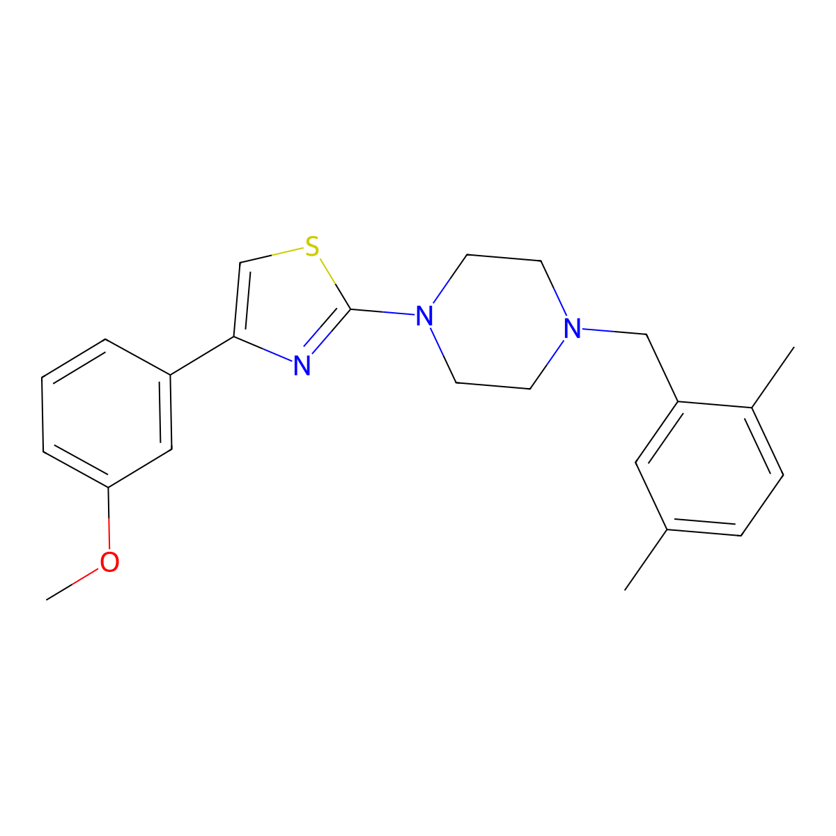 Piperazine, 1-[(2,5-dimethylphenyl)methyl]-4-[4-(3-methoxyphenyl)-2-thiazolyl]- molecular structure, CAS 606087-90-5
