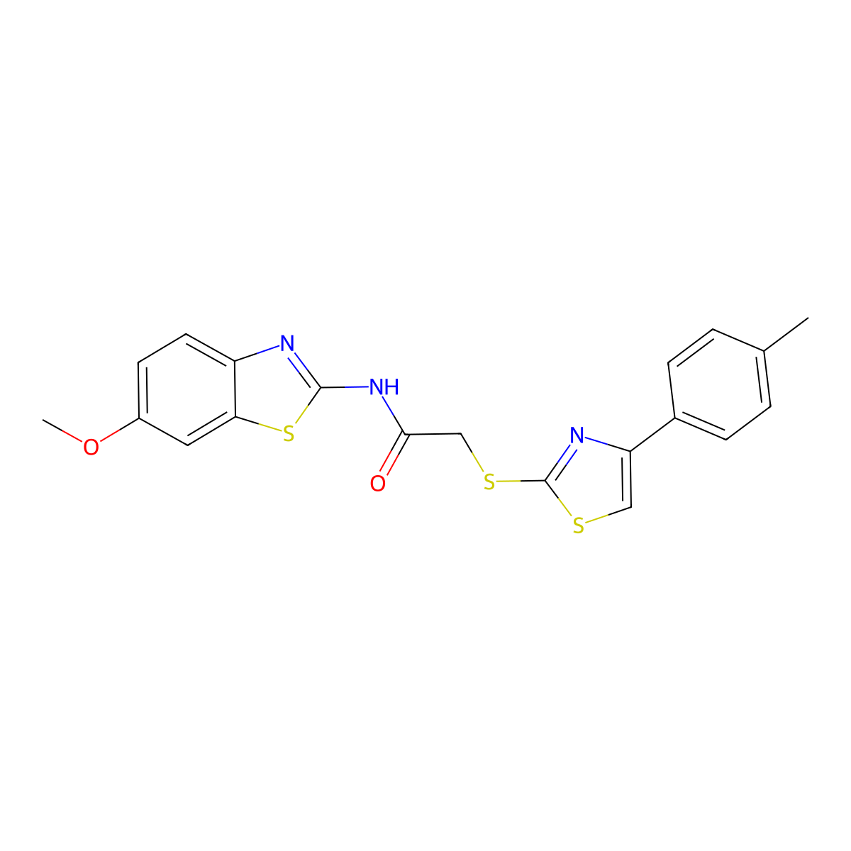 Acetamide,N-(6-methoxy-2-benzothiazolyl)-2-[[4-(4-methylphenyl)-thiazol-2-YL]thio]- molecular structure, CAS 606089-12-7