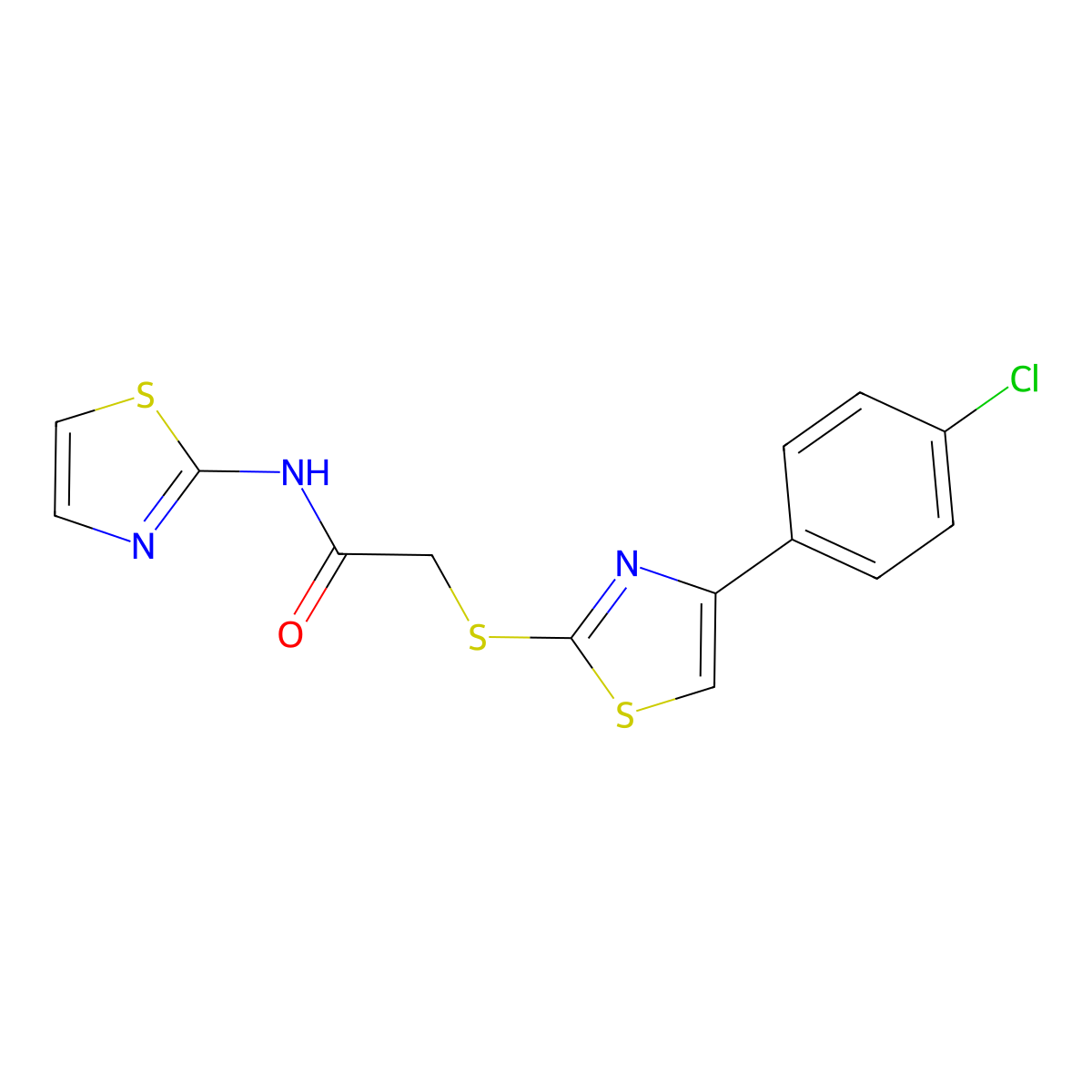 Acetamide,2-[[4-(4-chlorophenyl)-thiazol-2-YL]thio]-N-thiazol-2-YL- molecular structure, CAS 606089-14-9
