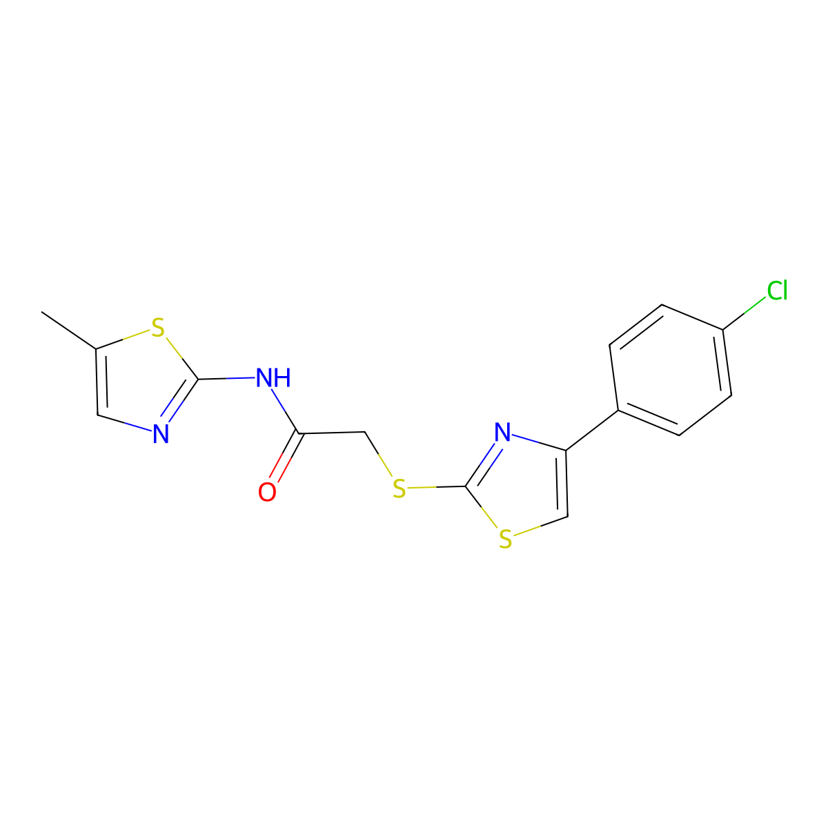 Acetamide,2-[[4-(4-chlorophenyl)-thiazol-2-YL]thio]-N-(5-methyl-thiazol-2-YL)- molecular structure, CAS 606089-15-0