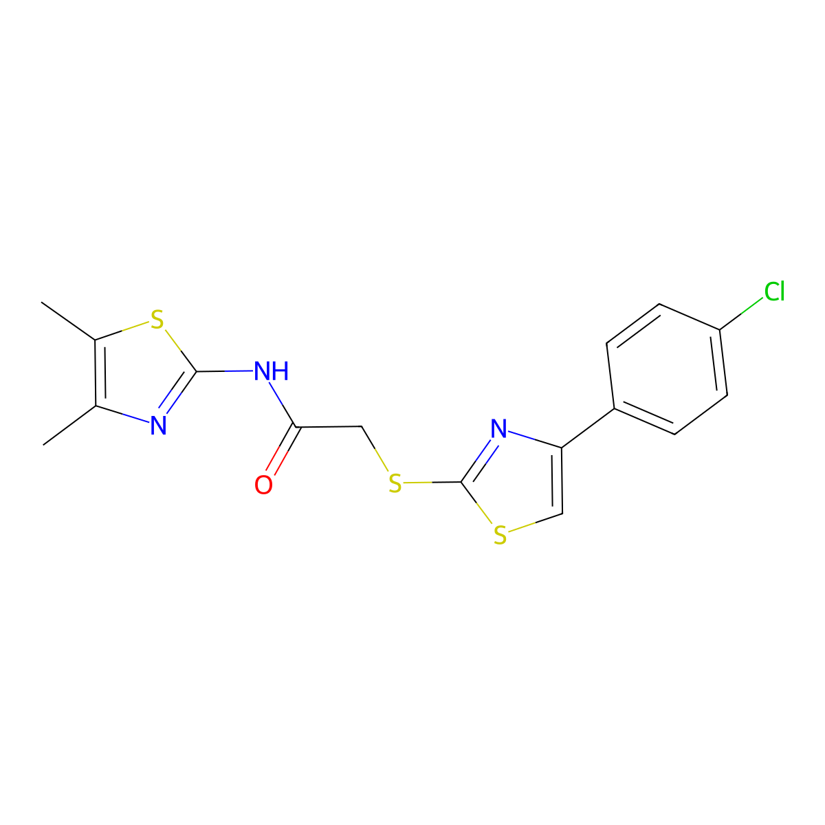 Acetamide,2-[[4-(4-chlorophenyl)-thiazol-2-YL]thio]-N-(4,5-dimethyl-thiazol-2-YL)- molecular structure, CAS 606089-21-8
