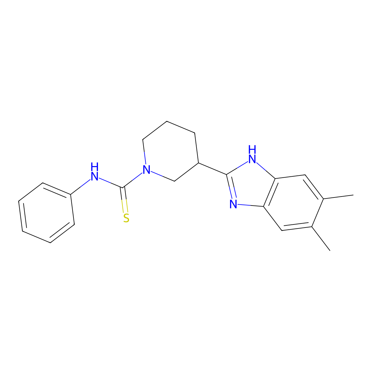 1-Piperidinecarbothioamide, 3-(5,6-dimethyl-1H-benzimidazol-2-YL)-N-phenyl- molecular structure, CAS 606089-27-4