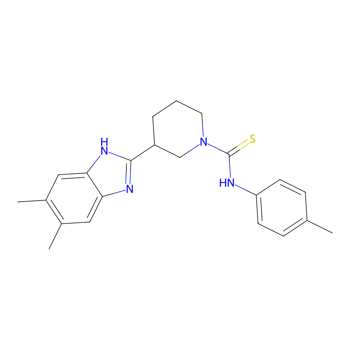 1-Piperidinecarbothioamide, 3-(5,6-dimethyl-1H-benzimidazol-2-YL)-N-(4-methylphenyl)- molecular structure, CAS 606089-29-6