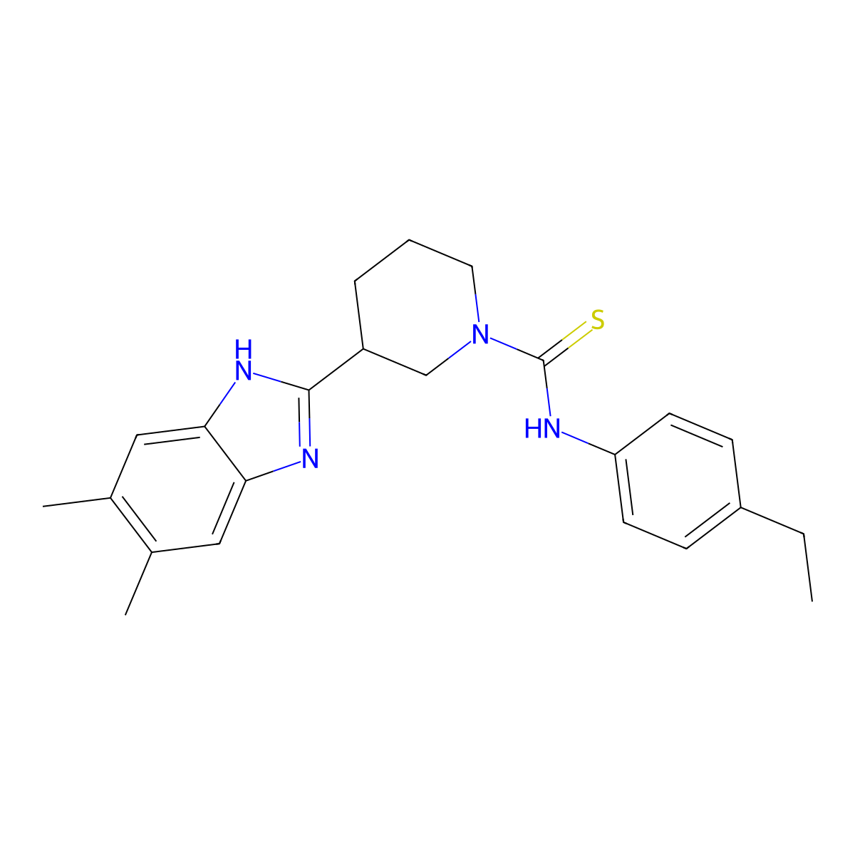 1-Piperidinecarbothioamide, 3-(5,6-dimethyl-1H-benzimidazol-2-YL)-N-(4-ethylphenyl)- molecular structure, CAS 606089-32-1